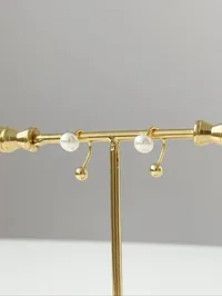 Сережки "Gold Balance" - Медсплав, Перламутр Круглий - арт. 1843945127 - Le'Perle - мініатюра 3
