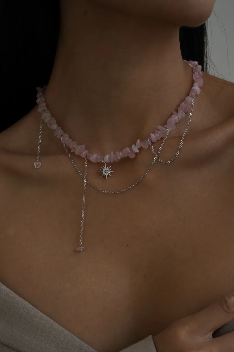Кольє "Pinky Star" - Медсплав, Рожевий Кварц крихта - арт. 6681625903 - Le'Perle - фото 1