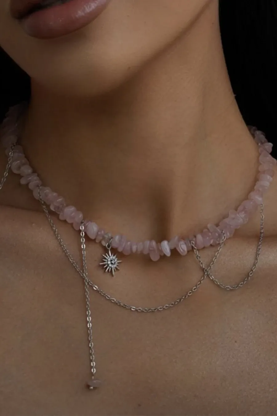 Кольє "Pinky Star" - Медсплав, Рожевий Кварц крихта - арт. 6681625903 - Le'Perle - фото 4