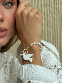 Браслет "Silver Горлиця" - Річкові Перлини, Полімерна глина - арт. 1351053597 - Le'Perle - мініатюра 1
