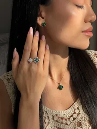 Сережки "Green Flower" - Медсплав - арт. 4857740556 - Le'Perle - мініатюра 2