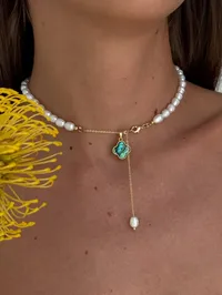 Кольє "Chrome Lilly" - Медсплав, Річкові Перлини - арт. 9123873609 - Le'Perle - мініатюра 4