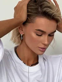 Сережки "Femi Silver" - Медсплав, Гематит - арт. 9655623623 - Le'Perle - мініатюра 4