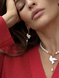 Сережки "Gold Горлиця" - Медсплав, Річкові Перлини, Полімерна глина - арт. 2361412018 - Le'Perle - мініатюра 3