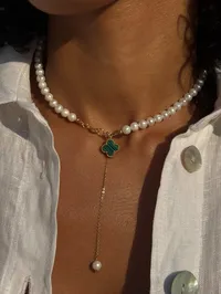 Кольє "Green Lilly" - Медсплав, Круглі Перлини - арт. 9349398179 - Le'Perle - мініатюра 1