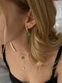 Сережки "Green Lilly" - Медсплав - арт. 4895587965 - Le'Perle - мініатюра 4