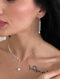 Сережки "Колос Steel" - Медсплав, Річкові Перлини - арт. 2854876007 - Le'Perle - мініатюра 3