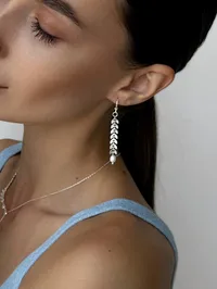 Сережки "Колос Steel" - Медсплав, Річкові Перлини - арт. 2854876007 - Le'Perle - мініатюра 4