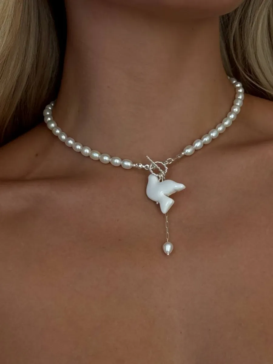 Кольє "Luxury Silver Горлиця" - Срібне Покриття, Полімерна глина, Преміум Перли - арт. 3614470793 - Le'Perle - фото 1