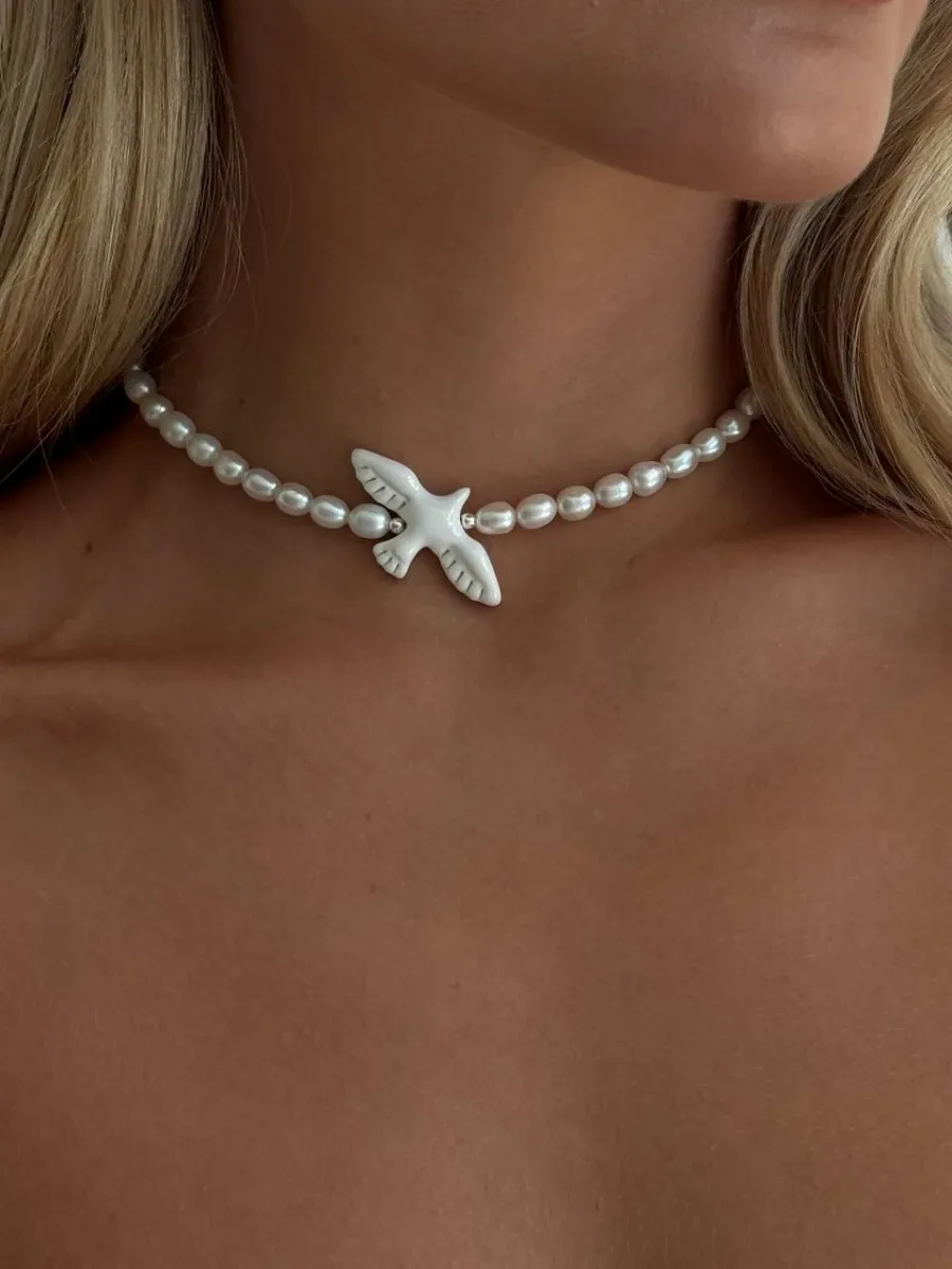 Кольє "Luxury Горлиця" - Срібне Покриття, Полімерна глина, Преміум Перли - арт. 9405119421 - Le'Perle - фото 1