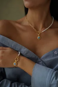 Кольє "Suny Chrome" - Медсплав, Річкові Перлини - арт. 2242075567 - Le'Perle - мініатюра 3