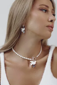 Сережки "Silver Heart Горлиця" - Медсплав, Полімерна глина - арт. 3783941051 - Le'Perle - мініатюра 3