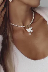 Кольє "Gold Heart Горлиця" - Річкові Перлини, Полімерна глина - арт. 2780819933 - Le'Perle - мініатюра 2