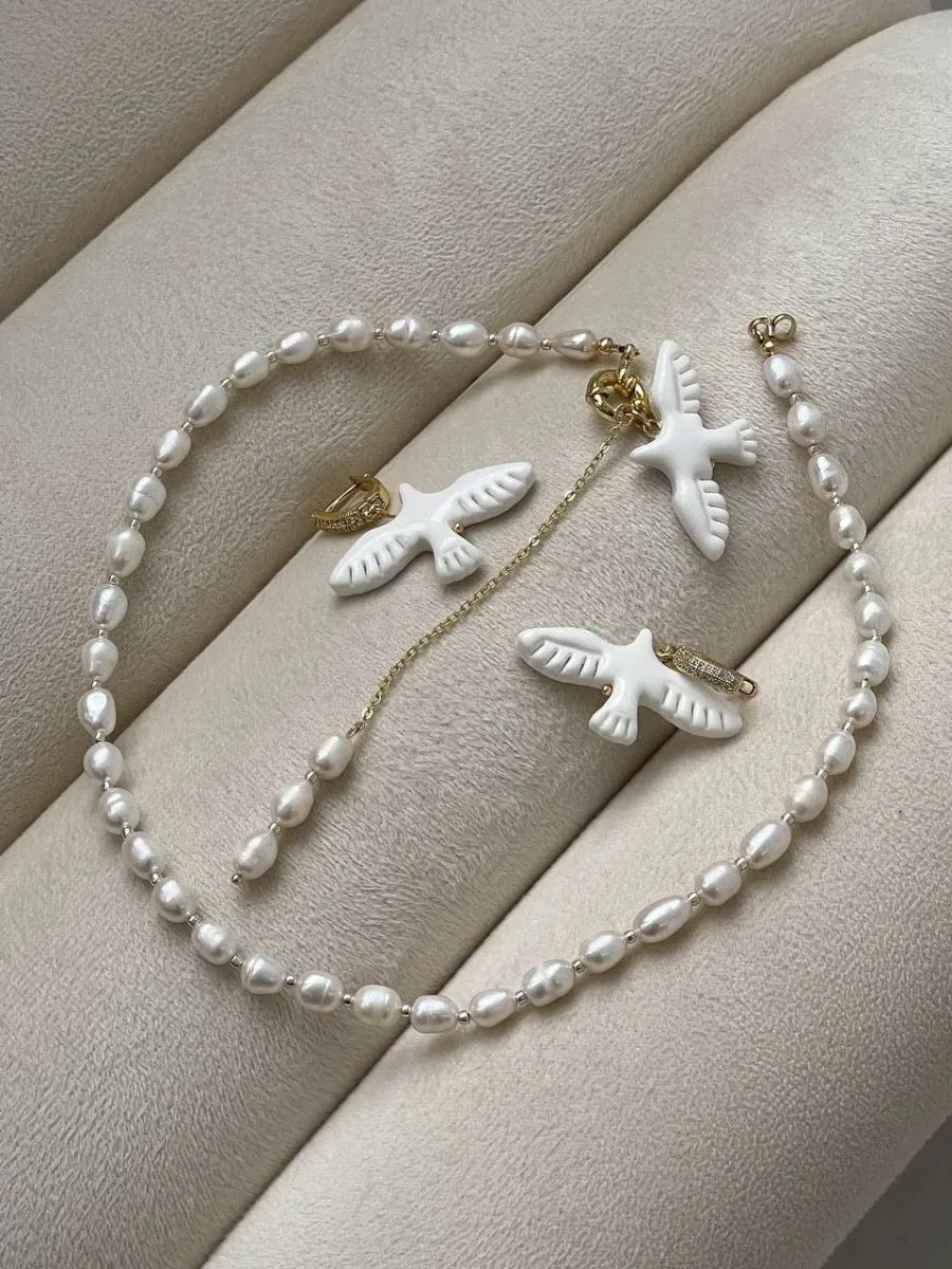 Кольє "Pearl Горлиця" - Медсплав, Річкові Перлини, Полімерна глина - арт. 5046794716 - Le'Perle - фото 2