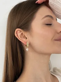 Сережки "Pearl Kolos" - Медсплав, Річкові Перлини - арт. 1421128405 - Le'Perle - мініатюра 4