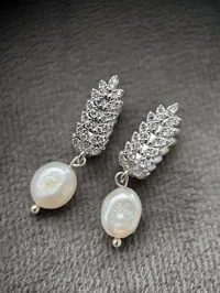 Сережки "Steel Pearl Kolos" - Медсплав, Річкові Перлини - арт. 7019851400 - Le'Perle - мініатюра 1