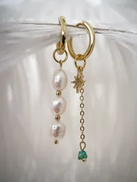 Сережки "Cosmo Pearl" - Медсплав, Річкові Перлини, Ювелірне скло - арт. 8130900220 - Le'Perle - мініатюра 2