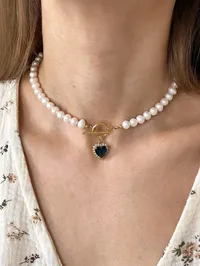 Кольє "Premium Heart" - Медсплав, Річкові Перлини - арт. 9262528888 - Le'Perle - мініатюра 1