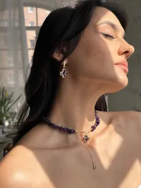 Кольє "Purple Clover" - Медсплав, Аметист Крихта - арт. 2956021297 - Le'Perle - мініатюра 4