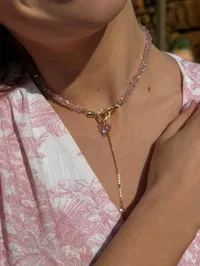 Кольє "Pink Clover" - Медсплав, Ювелірне скло - арт. 3179638558 - Le'Perle - мініатюра 1