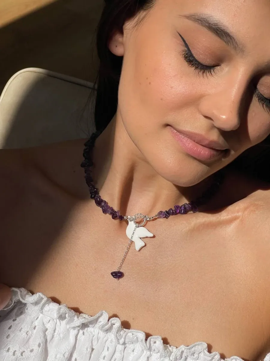 Кольє "Amethyst Горлиця" - Медсплав, Аметист Крихта, Полімерна глина - арт. 5397997527 - Le'Perle - фото 3