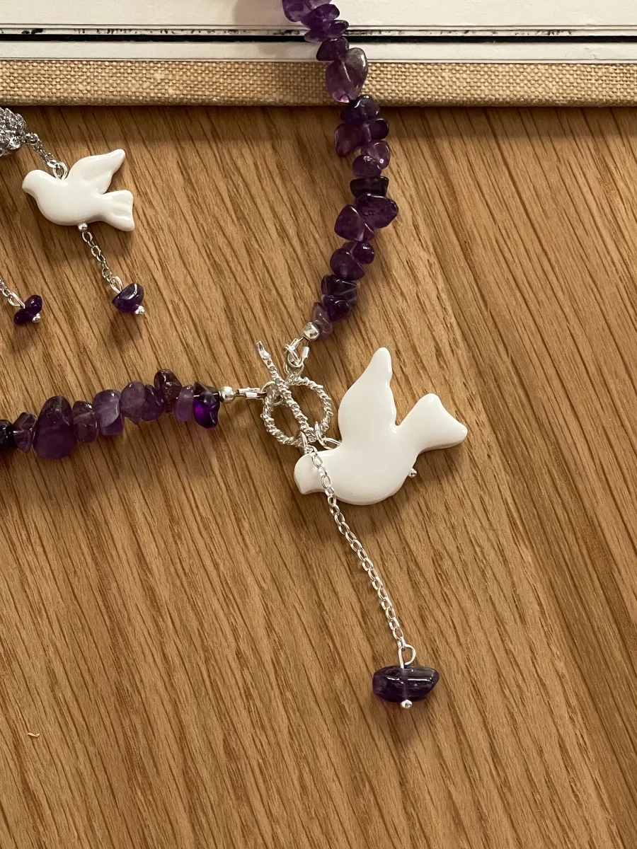 Кольє "Amethyst Горлиця" - Медсплав, Аметист Крихта, Полімерна глина - арт. 5397997527 - Le'Perle - фото 6