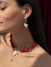 Сережки "Оксамитова Горлиця" - Медсплав, Корал, Полімерна глина - арт. 5159644257 - Le'Perle - мініатюра 5