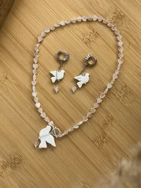 Сережки "Серце і Пташка" - Медсплав, Кварц Крихта, Полімерна глина - арт. 1546238799 - Le'Perle - мініатюра 5