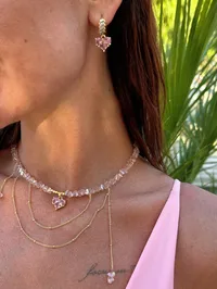 Кольє "Pink Vera" - Медсплав, Ювелірне скло - арт. 6900891719 - Le'Perle - мініатюра 3
