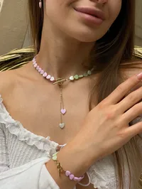 Кольє "Matcha Berry" - Медсплав, Перламутрові Серця - арт. 5951654378 - Le'Perle - мініатюра 3