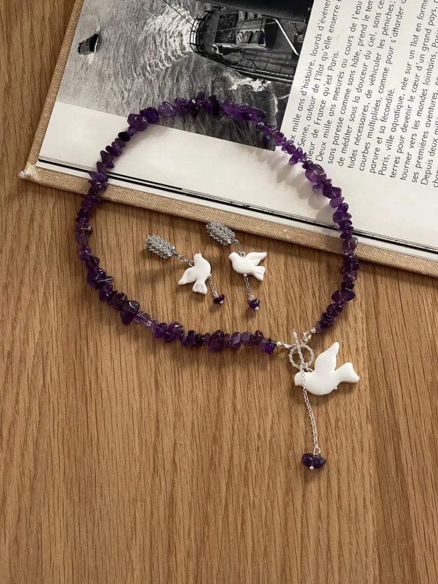 Сет "Amethyst Горлиця" - Медсплав, Аметист Крихта, Полімерна глина - арт. 7202909990 - Le'Perle - фото 1