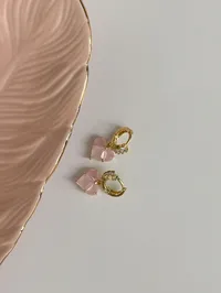 Сережки “Pinky Lovely” - Медсплав, Ювелірне скло - арт. 5198084658 - Le'Perle - мініатюра 3