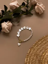 Браслет “Gold Vita” - Медсплав, Річкові Перлини, Перламутрові Серця - арт. 7655947936 - Le'Perle - мініатюра 3