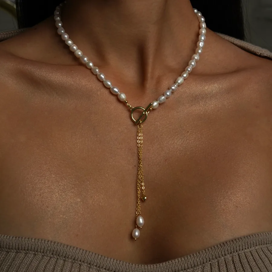 Кольє "Line Pearls" - Медсплав, Річкові Перлини - арт. 6898543396 - Le'Perle - фото 1
