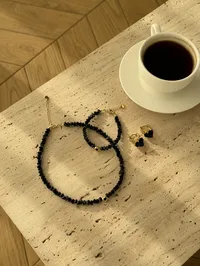 Браслет "Black Chic" - Медсплав, Ювелірне скло - арт. LE-1768670055045 - Le'Perle - мініатюра 3