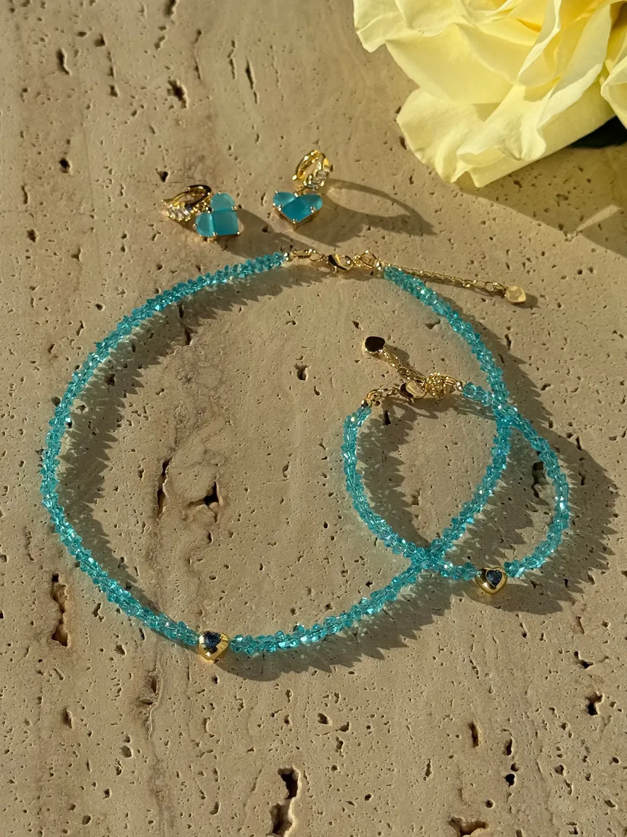 Сет "Blue Chic" - Медсплав, Ювелірне скло - арт. LE-1768850647258 - Le'Perle - фото 1