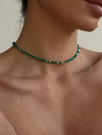 Кольє "Green Chic" - Медсплав, Ювелірне скло - арт. LE-1768674920969 - Le'Perle - мініатюра 1