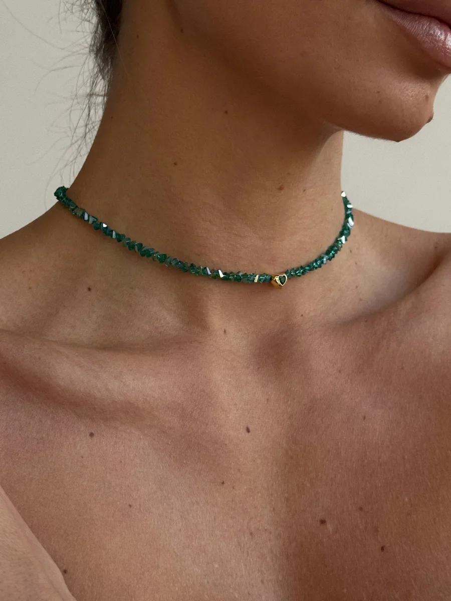 Кольє "Green Chic" - Медсплав, Ювелірне скло - арт. LE-1768674920969 - Le'Perle - фото 1
