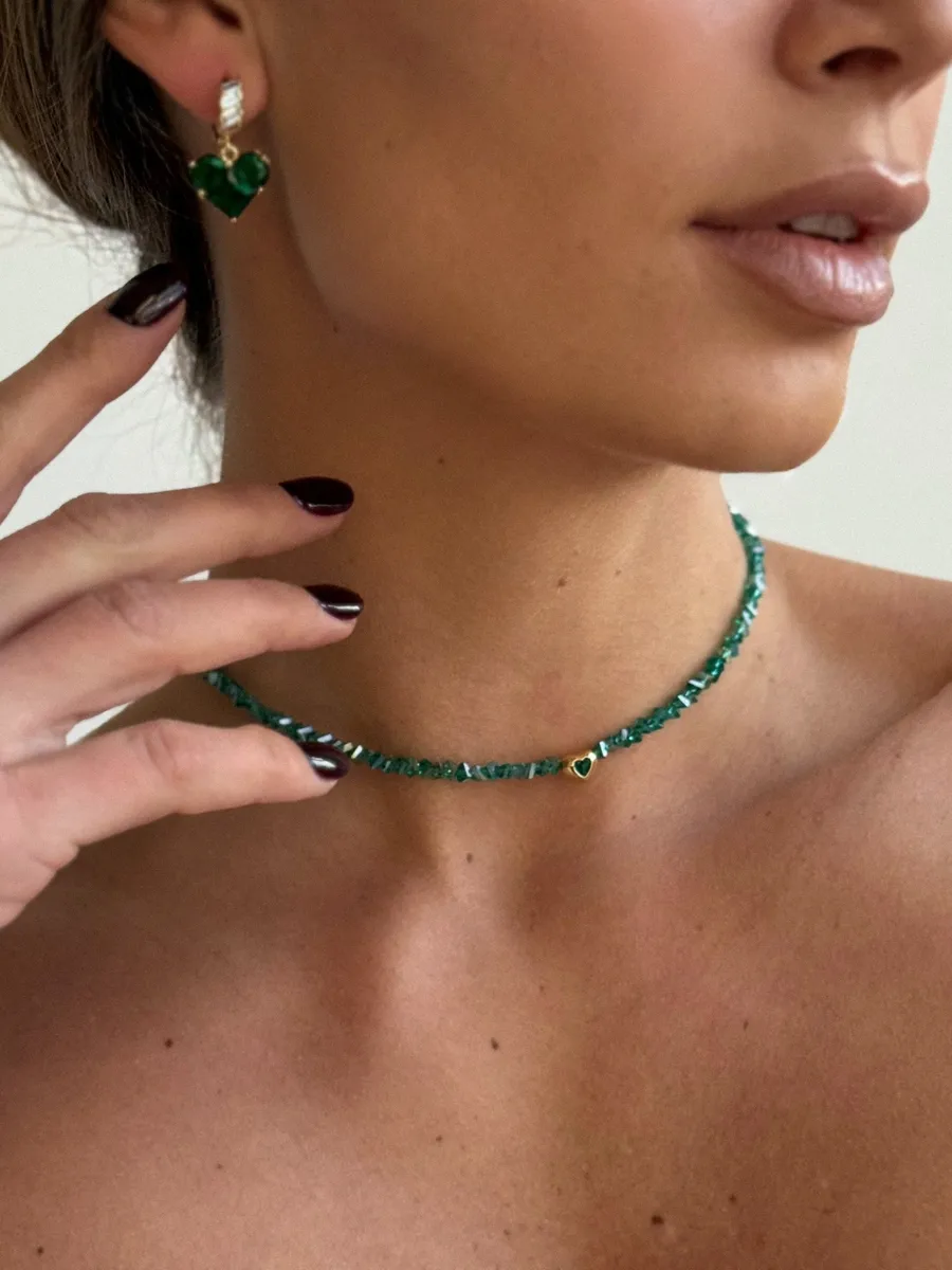 Кольє "Green Chic" - Медсплав, Ювелірне скло - арт. LE-1768674920969 - Le'Perle - фото 4