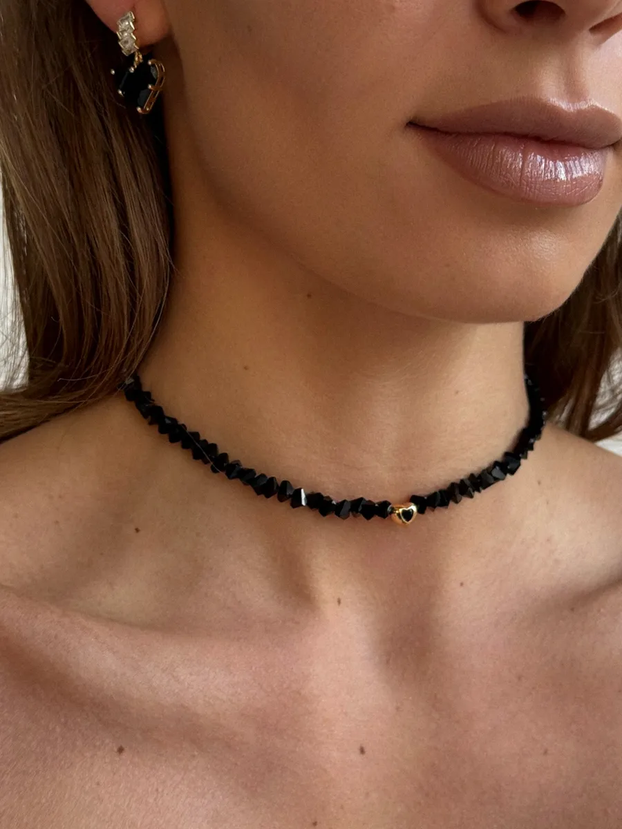 Кольє "Black Chic" - Медсплав, Ювелірне скло - арт. LE-1768670854436 - Le'Perle - фото 4