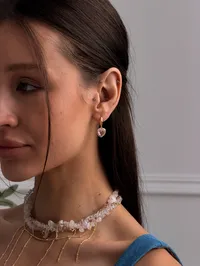 Сережки "Pinky Heart" - Медсплав, Фіаніт - арт. LE-1770716219733 - Le'Perle - мініатюра 2