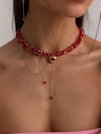 Кольє "Red Heart" - Медсплав, Ювелірне скло, Фіаніт - арт. LE-1770717194362 - Le'Perle - мініатюра 1