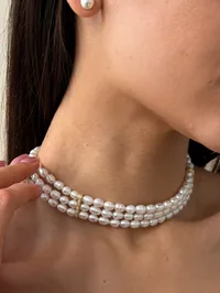 Кольє "Triple Pearl" - Медсплав, Круглі Перлини, Фіаніт - арт. LE-1770719463730 - Le'Perle - мініатюра 4