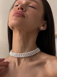 Кольє "Triple Pearl" - Медсплав, Круглі Перлини, Фіаніт - арт. LE-1770719463730 - Le'Perle - мініатюра 5