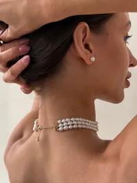 Кольє "Triple Pearl" - Медсплав, Круглі Перлини, Фіаніт - арт. LE-1770719463730 - Le'Perle - мініатюра 2
