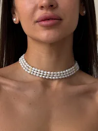 Кольє "Triple Pearl" - Медсплав, Круглі Перлини, Фіаніт - арт. LE-1770719463730 - Le'Perle - мініатюра 1