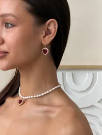 Сережки "Red Amazing" - Медсплав, Фіаніт, Циркон - арт. LE-1770722014430 - Le'Perle - мініатюра 2