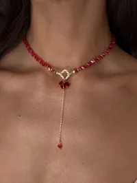 Кольє "Red Clover" - Медсплав, Ювелірне скло - арт. 5826817224 - Le'Perle - мініатюра 1
