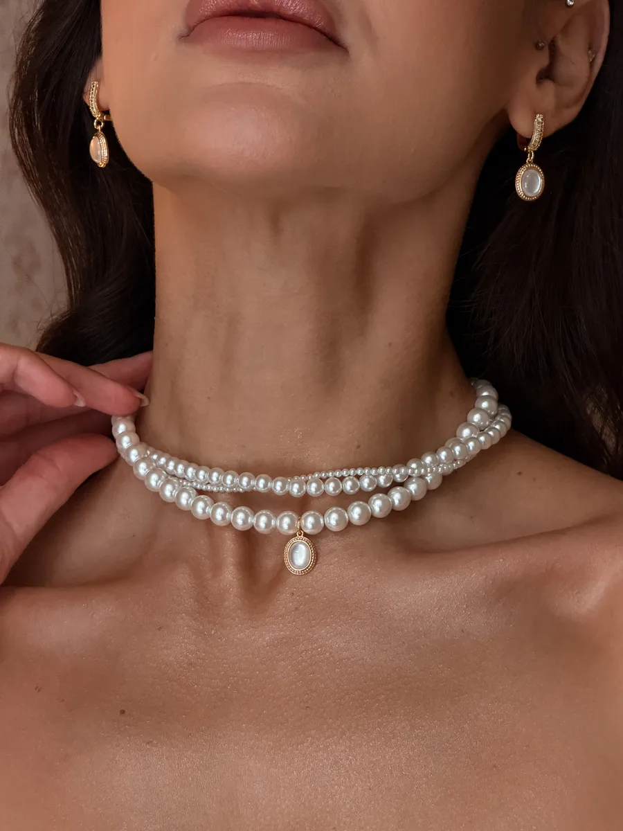 Кольє "Trio Pearls" - Медсплав, Майорка - арт. 8736336236 - Le'Perle - фото 4