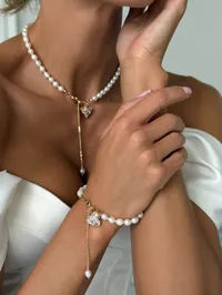 Браслет "Daisy Lilly" - Медсплав, Річкові Перлини, Фіаніт - арт. LE-1777879906561 - Le'Perle - мініатюра 3